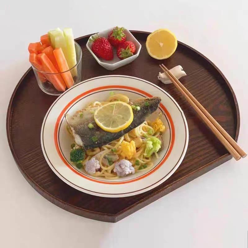 Japanese-Style Wooden Tableware Set: Breakfast Plate & Round Tray