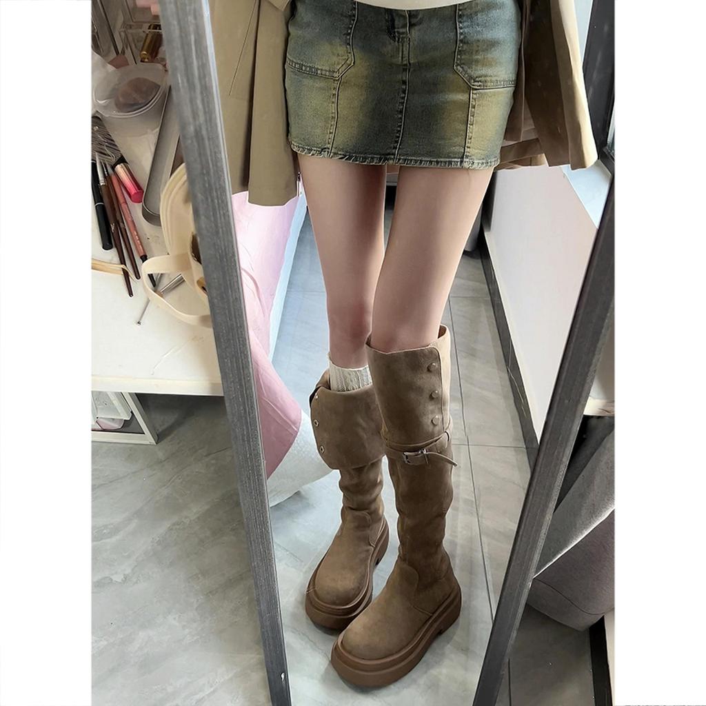 [One boot and two wears] Thick-soled inner height-increasing long knight boots for women's autumn and winter new over-the-knee thin stacking boots