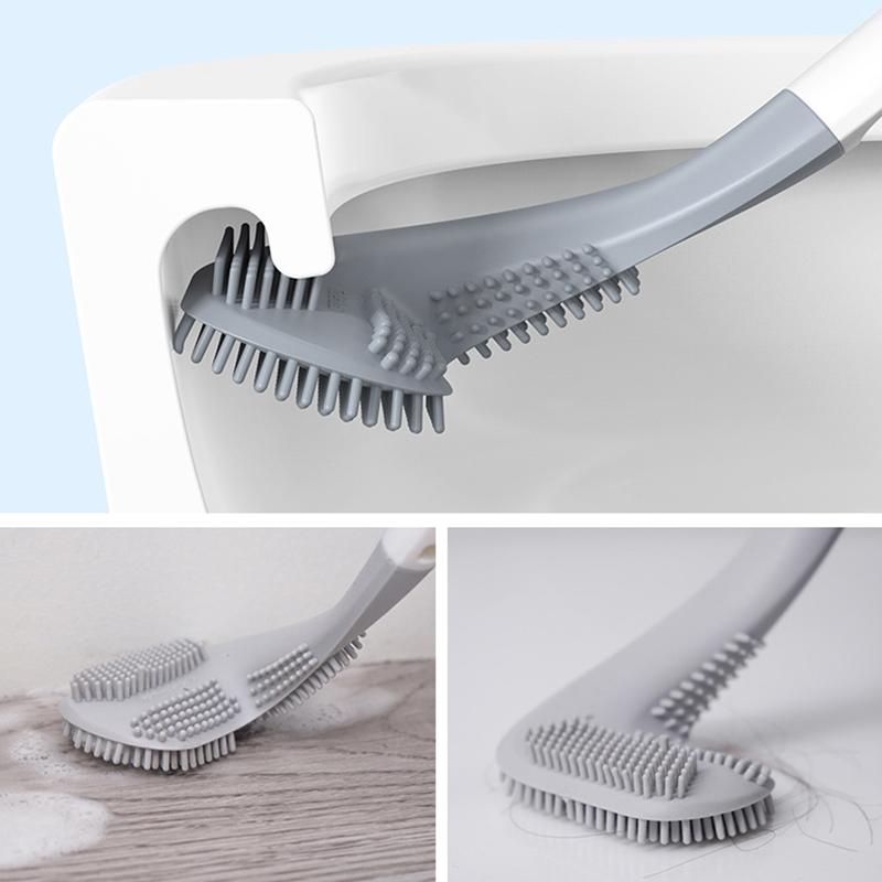 Brosses de Toilette en Silicone à Long Manche Brosse de Nettoyage de Toilette Accessoires de Salle de Bain