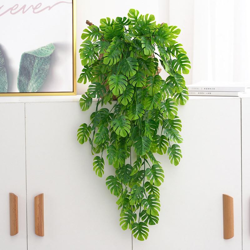 Monstera Deliciosa Wall Mounted Fake Plant With Green Leaf Tangle For Home And Office Decor