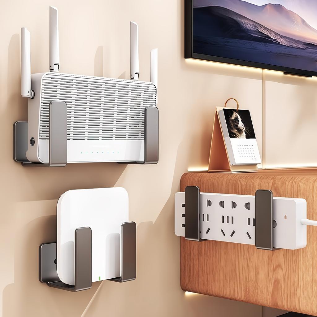 6pcs Router Placement Rack No-Drill Save Space Easy To Install Durable Wall Mounted Socket Fixed Bracket Cutting Board Rack