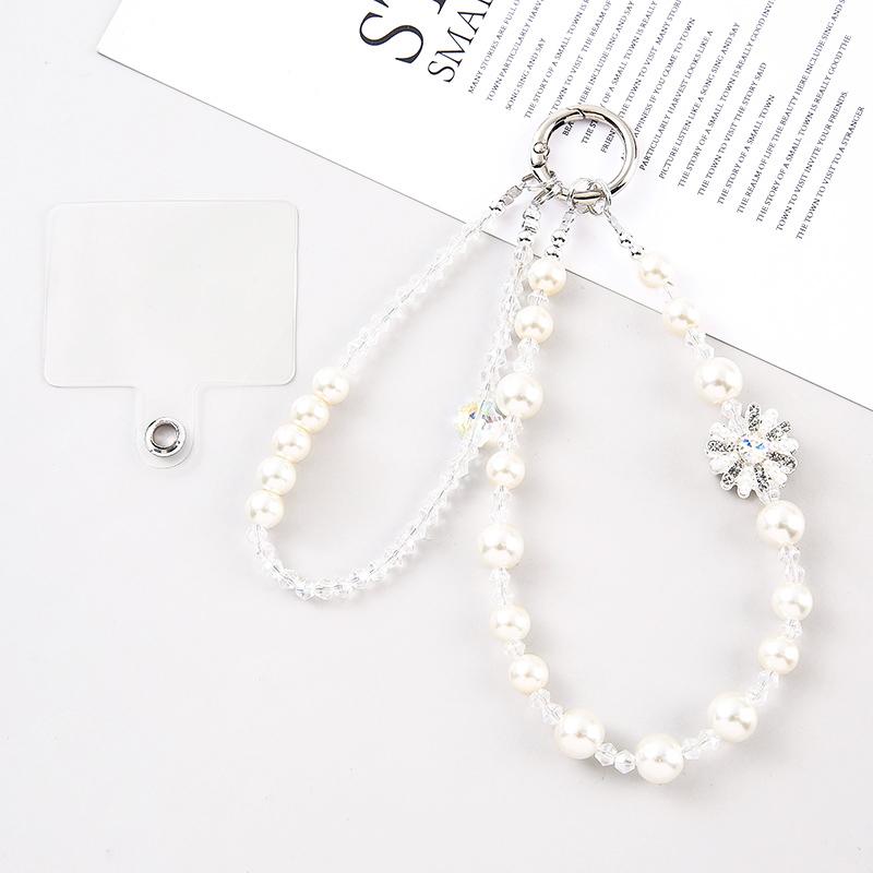 Handmade Teardrop Crystal Plastic Beads Mobile Phone Strap Bag Chain Keychain Wrist Strap Lanyard Cell Phone Case Hanging
