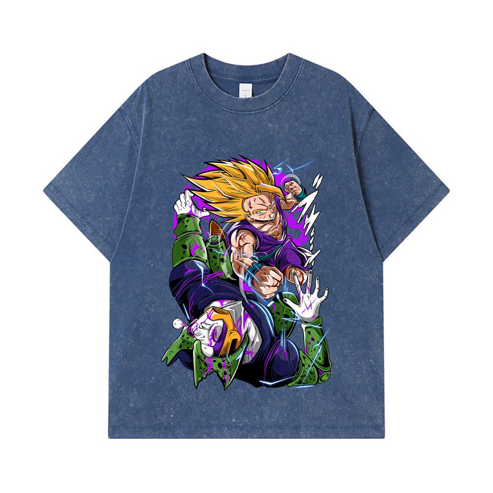 275 GSM Washed T-shirts 100 Cotton Dragon Ball V30 Gohan Cell Print Unisex Heavy Cotton T Shirt 2XL королевский синий 2200₽