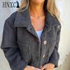 HNXC Women's Vintage Casual Lattice Print Autumn Winter Long Sleeve POLO Neck Jackets & Coats