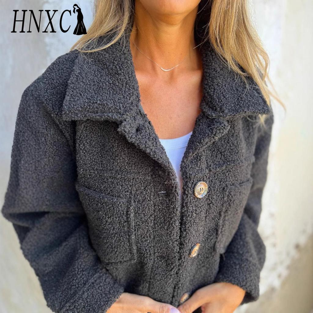 HNXC Women's Vintage Casual Lattice Print Autumn Winter Long Sleeve POLO Neck Jackets & Coats