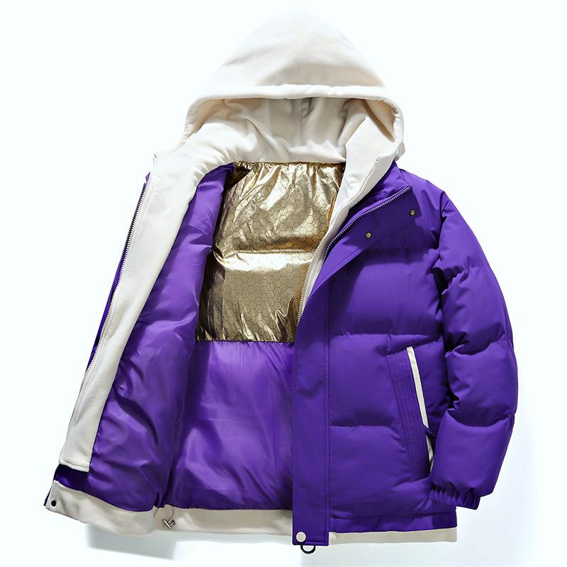 Autumn and Winter New Cotton-padded Men's Thickened Warm Hooded Casual Men's Cotton-padded Jacket Fake Two Trendy Brand Jackets Men