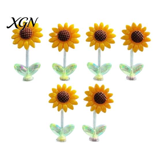 Car Interior Decor for Teen Girls Sunflower Dashboard Decor, Resin Wobble Flower Ornament with Non Cute Slip Adhesive, Shaking Rearview Mirror Office