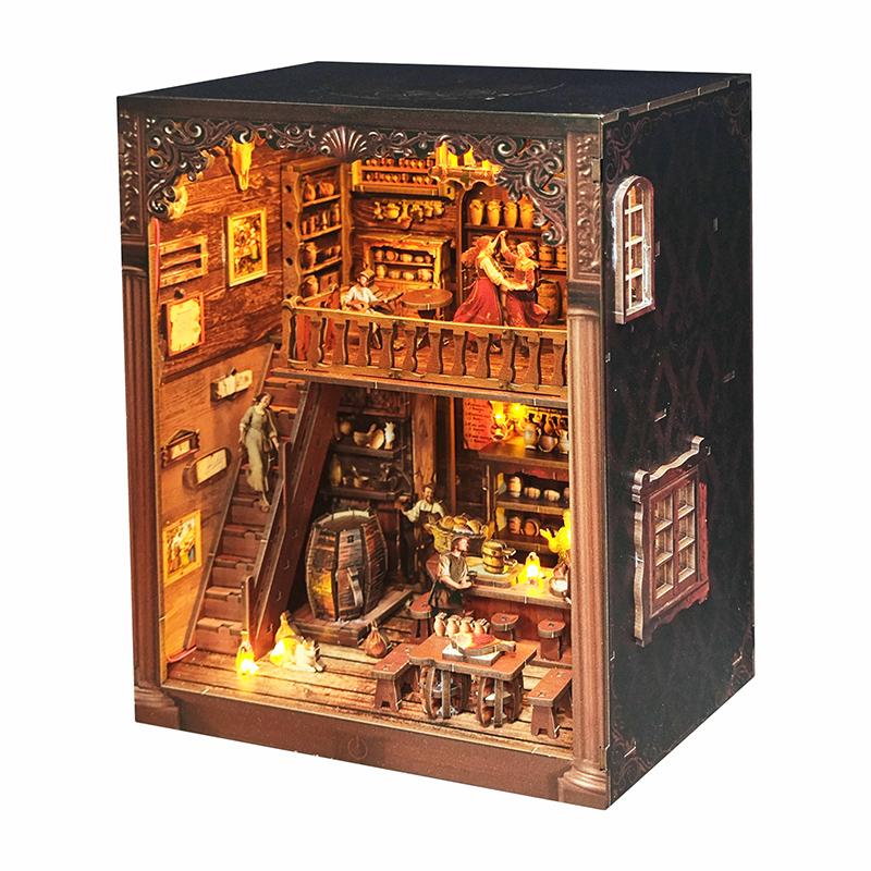 NOUVEAU Vieille taverne Poupée en bois Maison de poupée Miniature Modèle 3D à assembler avec kit de meubles Jouet DIY Cadeau pour Enfants & Adultes Casa