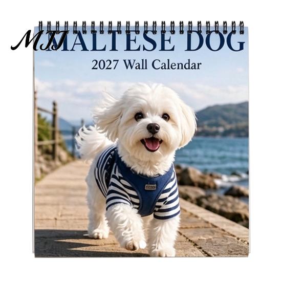 Thick Paper Monthly Planner 2027 Maltese Wall Calendar, Cute Dog Photography Hanging Pet Jan.2027-Dec.2027 12 for Home Office Academic Organizer