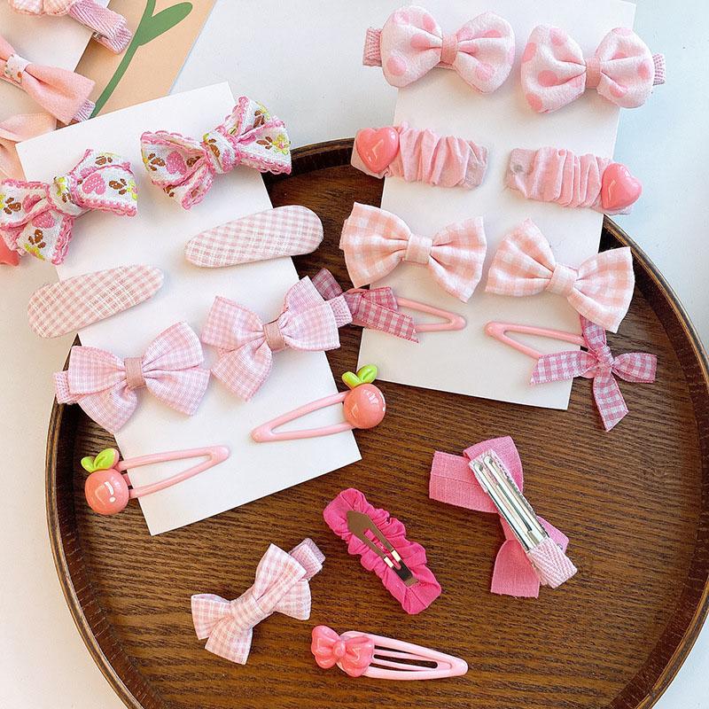 8Pcs/Set Sweet Flower Bow Baby Hair Clip Korean Pink Plaid Dot Bowknot Princess Girls Hairpin Barrettes Kids Hair Accessories