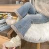 Girls' Fleece Lined Flared Jeans Thickened Winter Pants Stylish Bell Bottom Trousers for Baby Toddlers
