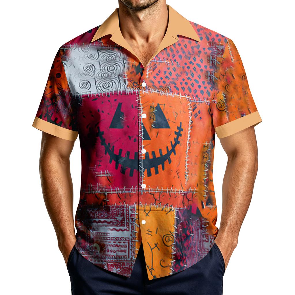 Men's Casual Short Sleeve Shirt with Halloween Print for Parties and Everyday Wear