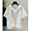 Large Size Solid Color Hooded Cotton Short-sleeved T-shirt Women's Loose Versatile Zipper Cardigan Jacket Pure White Loose Dropped Shoulder