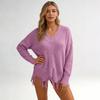 Women's Loose Fit Deep V-Neck Pullover Knit Sweater for Casual Fashion