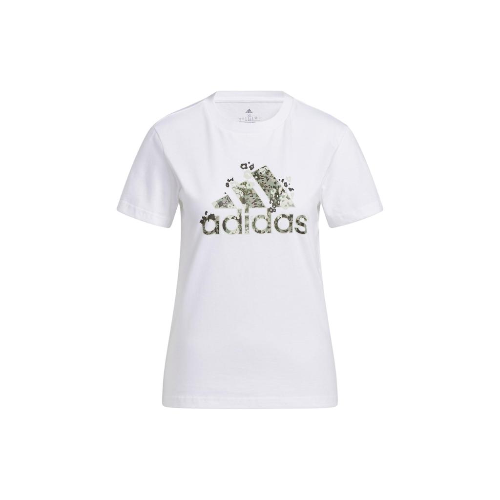 Adidas Letter Print Crew Neck Fitted Straight Short Sleeve T-Shirt Women Tops White H52233
