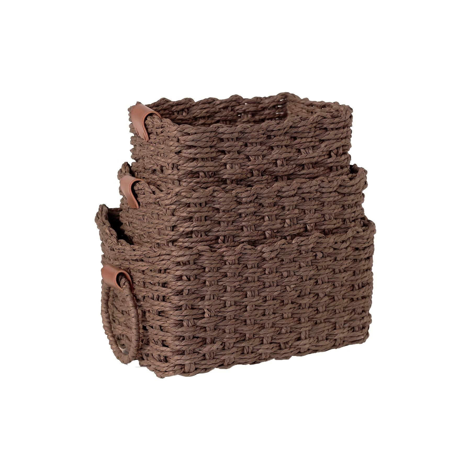 

Set of 3 Woven Shelf Baskets Rectangular Cotton Rope Storage Bins with Handles for Organizing Toys Clothes Books in Nursery