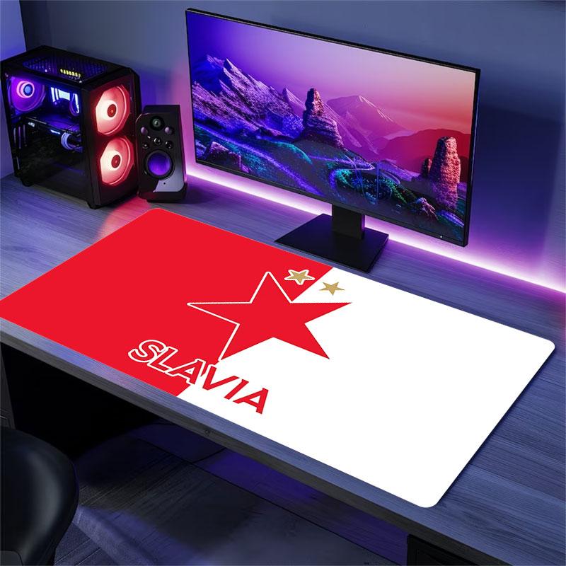 Podložka pod myš SK Slavia Praha, Velká herní podložka na stůl, Protiskluzová podložka pod myš XXL pro notebook a tablet, Podložka pod mini PC se šitými okraji