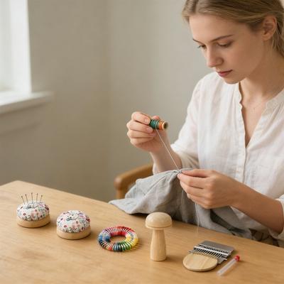 Yousheng Mini Darning Loom Kit Wooden Darning Mushroom Knit Patch Maker Kit Weaving Loom with 50 Color Threads Large Eye Needles for Mending Socks
