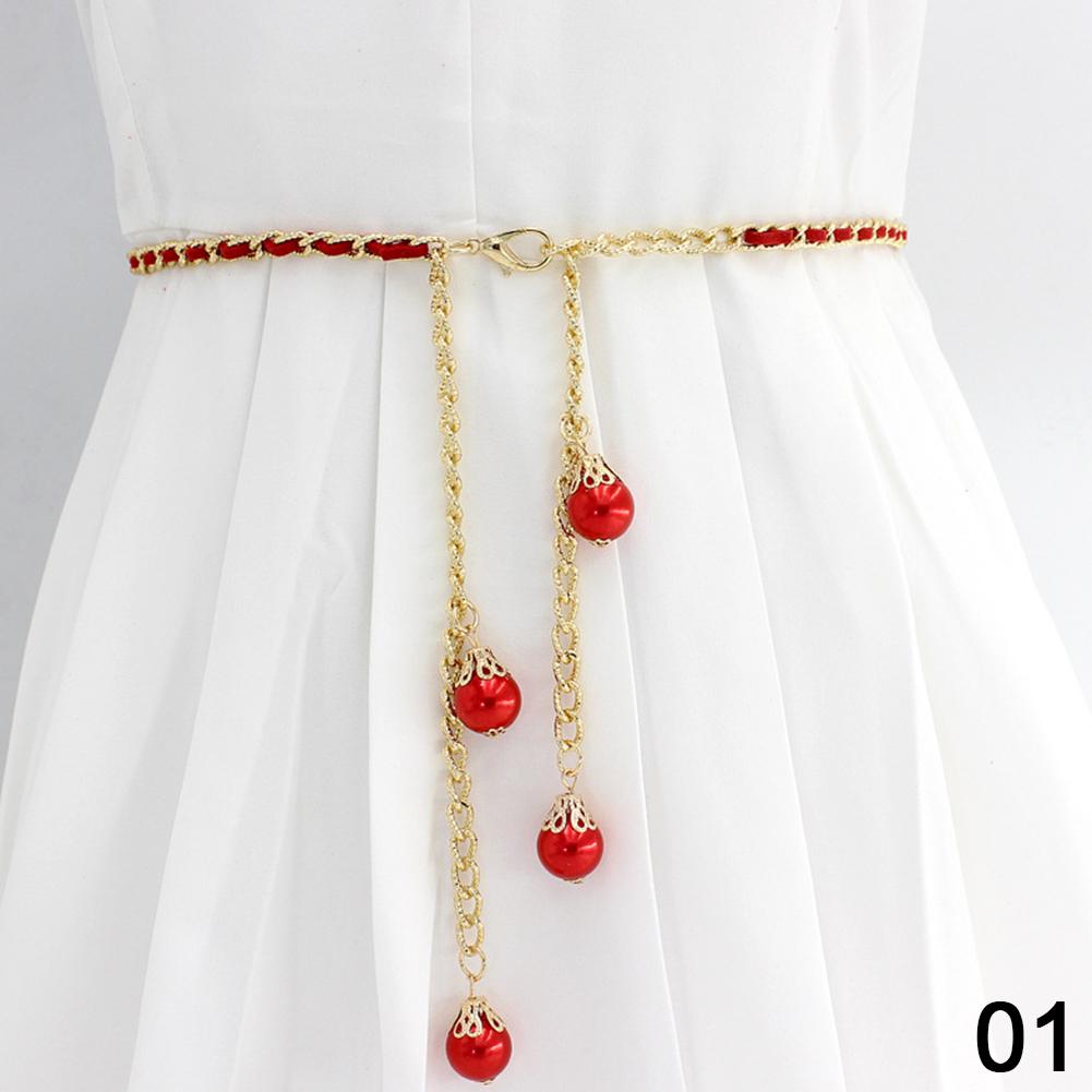 

Женская мода Металлический жемчужный пояс для платья Женский пояс-цепочка для платья/пальто Пояс на талию 135cm