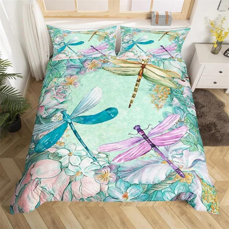 Comforter Dragonfly Single Twin King Girls Dandelion Bedding Set Butterflies Botanical Floral Comforter For Women Room