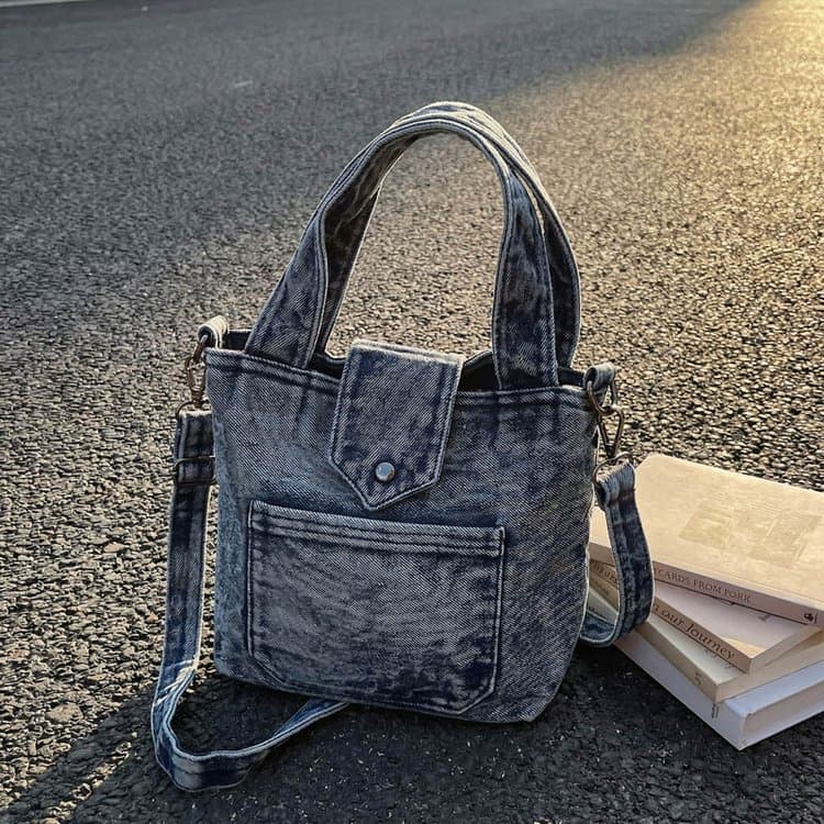 Vintage Washed Denim Mini Tote Bag Hand Bag