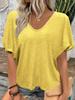 European-American Style New V-Neck Pleated T-Shirt Loose Fit Short Sleeves Candy Colors
