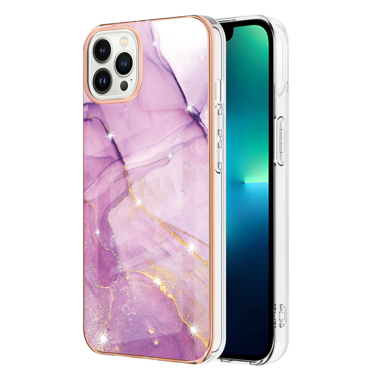 

For iPhone 16 Pro Max TPU Case with IMD Marble Pattern Electroplated Back Cover Purple 001