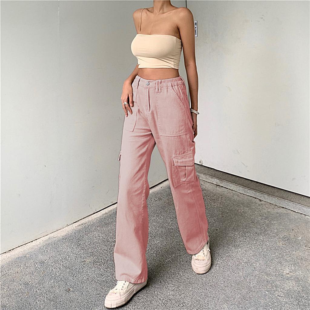 YYFS Pantalones y capris con estampado de color sólido informal de mezclilla a la moda para mujer