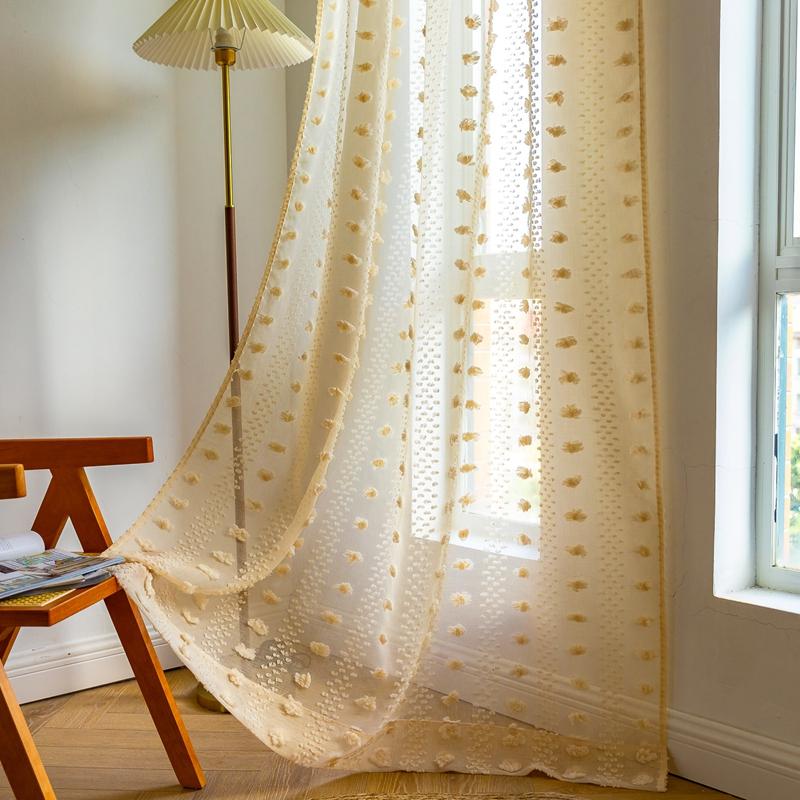 Lace Curtains Bohemian Tufted Textured Embroidery Floral Decoration Living Room Bedroom Sheer Tulle Curtain Bay Window Valance