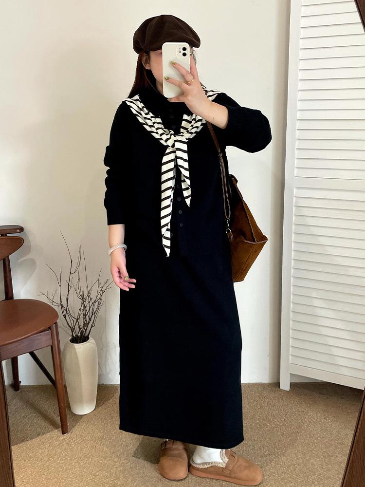 Elegant Plus Size Women's Knitwear Set: Half-High Collar Cardigan & Half Skirt (Winter 2025 Collection)
