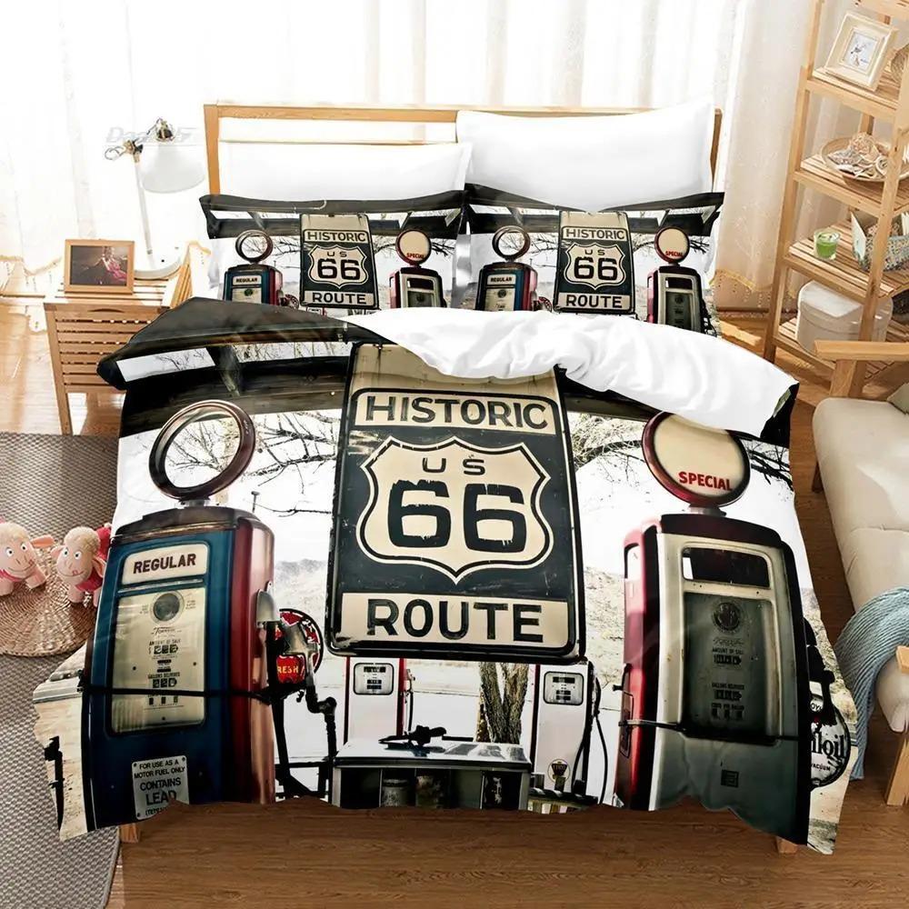 Route 66 3D print Bedding Set Duvet Cover Pillowcase Gift for Student boy Adult 2/3pcs set Single/Double/Queen Large Size