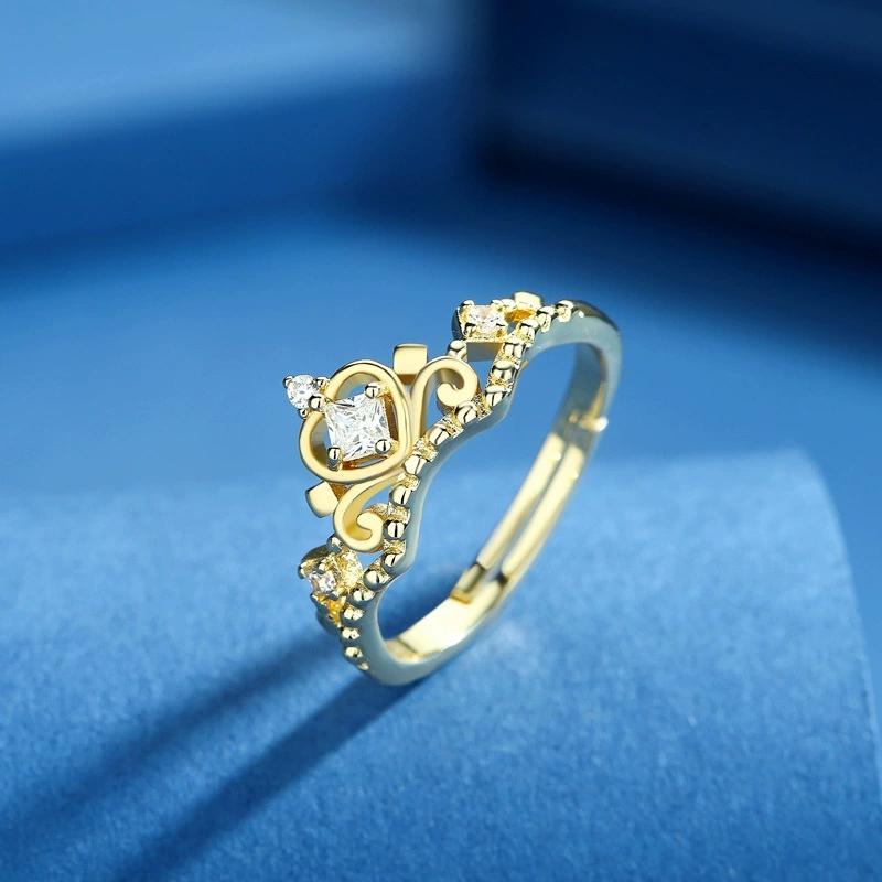 Luxury Crystal Square Zircon Stone Heart Crown Open Rings For Women Vintage Gold Color Engagement Promise Bands Wedding Jewelry