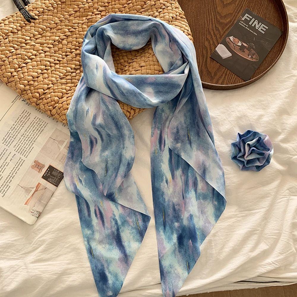 Cravat Rose Flower Scarf Wrap Polka Dot Scarves All-match Long Silk Scarf  Women