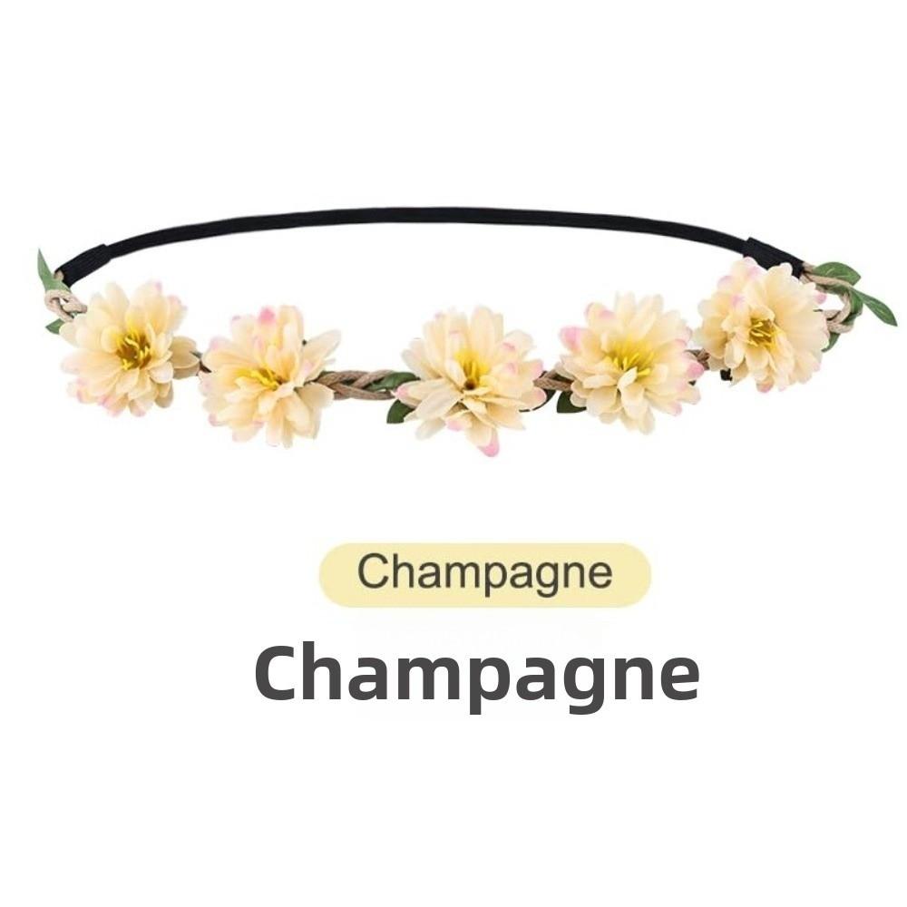 Adjustable Ribbon Floral Wreath Crown Pink Rose Bohemia Garland Headpiece  for Girls Women