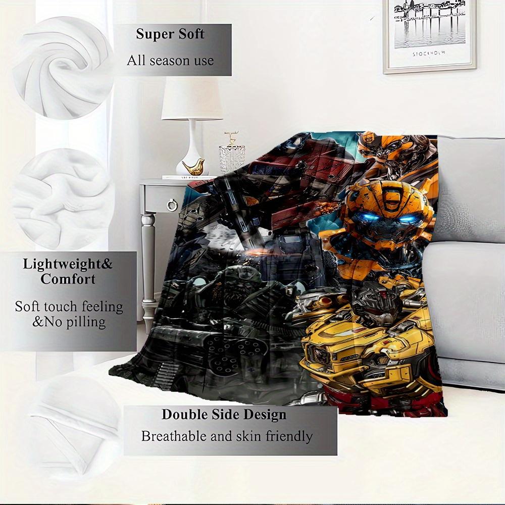 For Transformers,Bumblebee,Optimus Prime-Themed Flannel Blanket, Glam Style, Digital Print, All-Season Comfort, Tear-Resistant, Knitted Craf