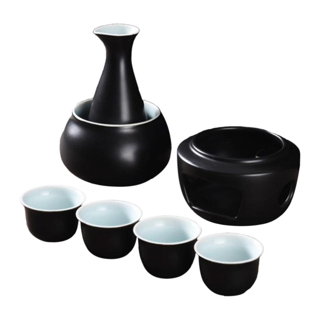 -Sake-Set, Tassen mit Wärmer, Traditionelle Wärmeschale, 4 Tassen Sake-Getränk, Porzellan Keramik Geschenk für Restaurants, Zuhause