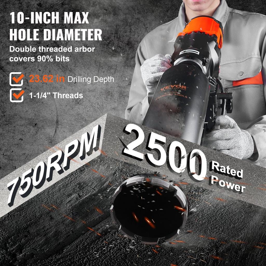 Diamond Core Drill Machine Concrete Core Drill Rig Casters 3200W 750RPM
