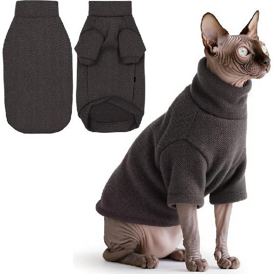 Idepet Sphynx Cat Warm Turtleneck Sweater Hairless Cats Shirt Pullover Kitten T-Shirts Thick Soft Fleece Clothes Cute Outfit Coat Pajamas for Cats