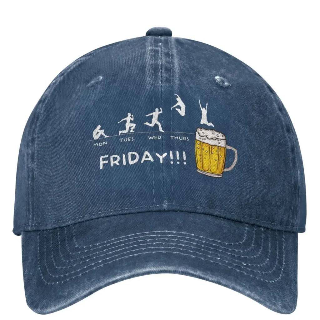 Friday Beer Print Funny Graphic Washed Baseball Cap Trendy Trucker Hat Summer Couple Women Outdoor Sun Sunshade Snapback Cap