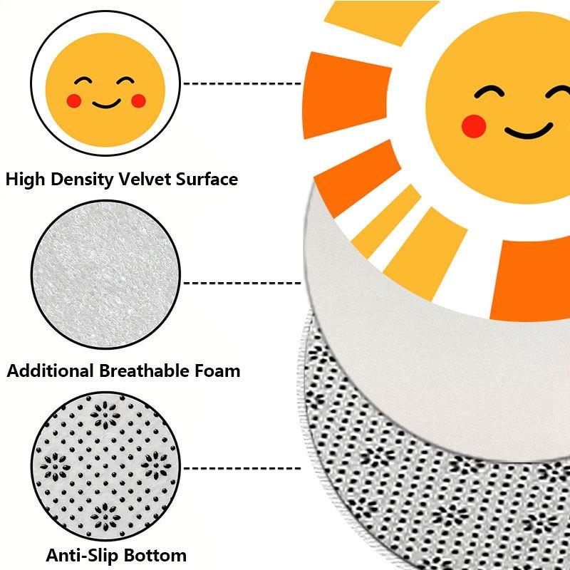 Happy Sun Face Design Flannel-printed round floor mats are slip-resistant Suitable living room bedroom terrace garden carpets
