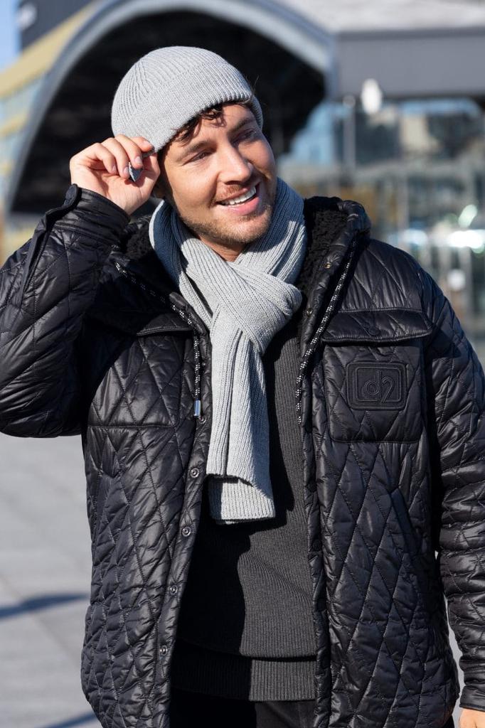Karol Szary Men' Set - Docker Jacket and Scarf, Ribbed Knit