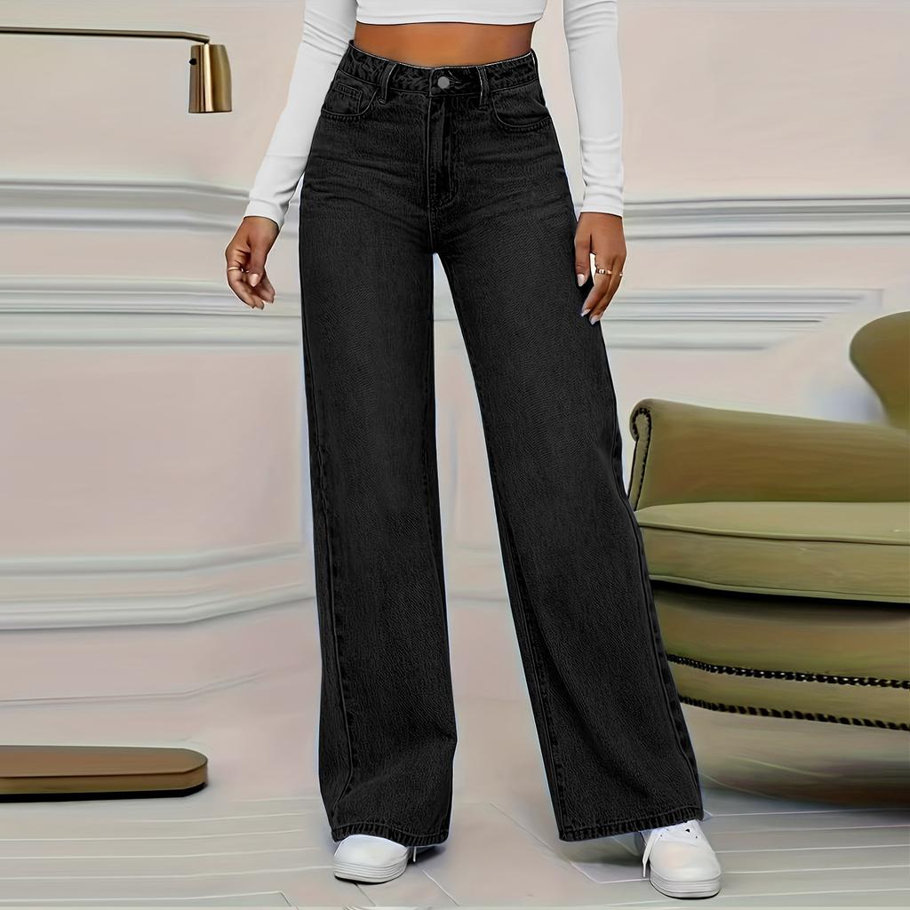 Women's High Waist Washed Women's Jeans Fashionable Versatile Straight Leg Pants