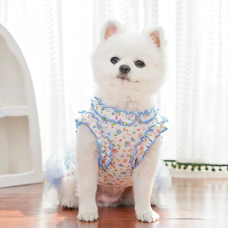 Summer Floral Puppy Vest Pet Princess Dress for Small Medium-sized Dogs And Cats Teddy Bear Soft Home Cake Skirt Clothes