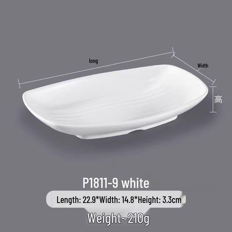 Melamine Rectangular Dinner Plate for Hot Pot, BBQ, and Cold Dishes - Porcelain-Look Restaurant Plate.