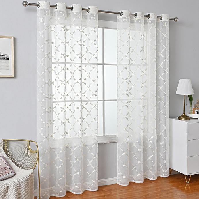 2 st Modern Enkel Hem Perforerad Våg Diamant Fönsterskärm Sovrum Vardagsrum Halvskuggande Gardin