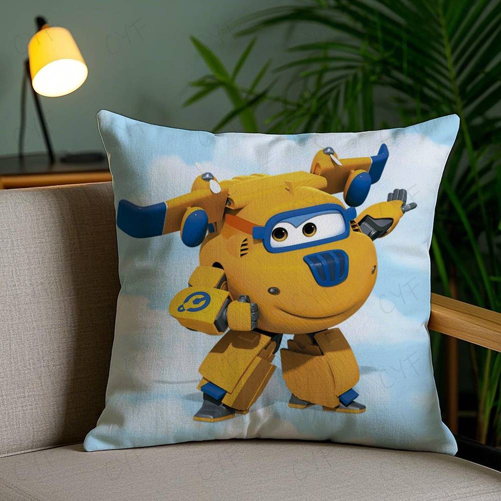 Childhood Funny Anime S-Super Wings Pillow Case Anti-Dustmite Pillowcase Invisible Zipper Silky Short Plush Sofa Cushion Cover