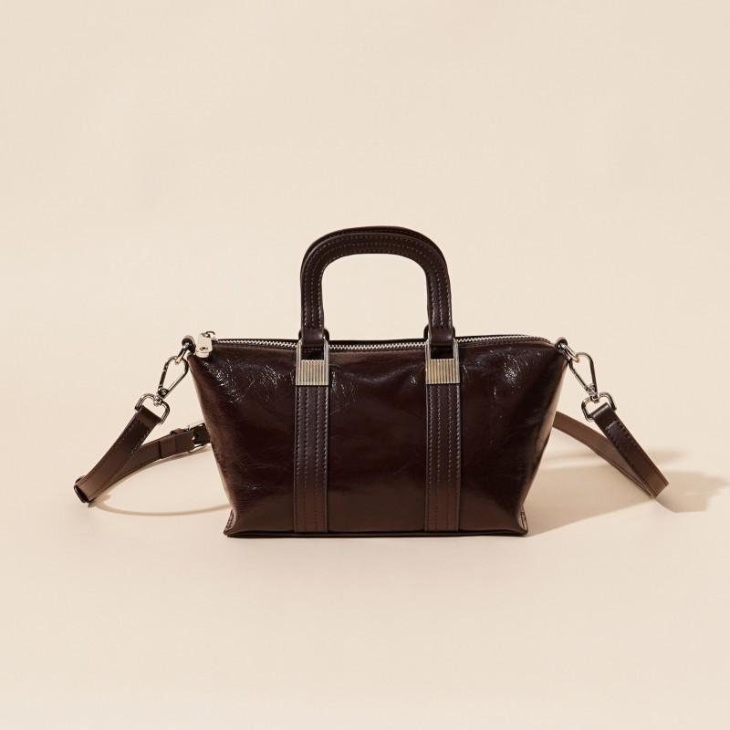 

Genuine Leather Retro Portable Pillow Bag Women s 2025 New Fashionable Splicing Single-shoulder All-matching Cross-body 26x10.5x13cm