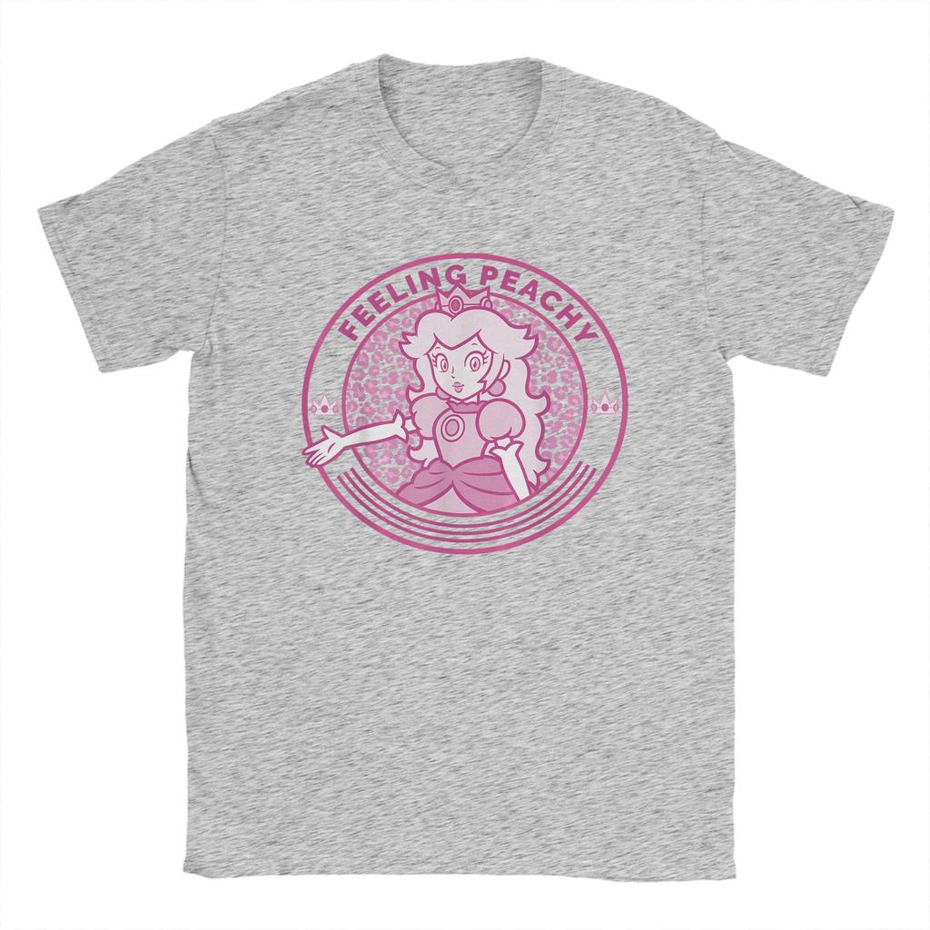 Super Marios Princess Peach Feeling Peachy Cheetah T Shirts for Unisex Cotton TShirts Crew Neck  Tee Shirt Short Sleeve Tops Party