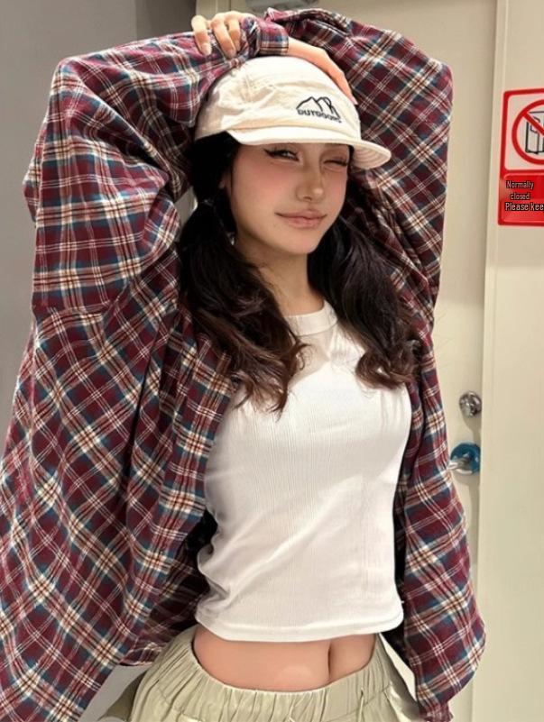 

Мужская рубашка-куртка с длинным рукавом в красную клетку в американском ретро-стиле (2025) XL