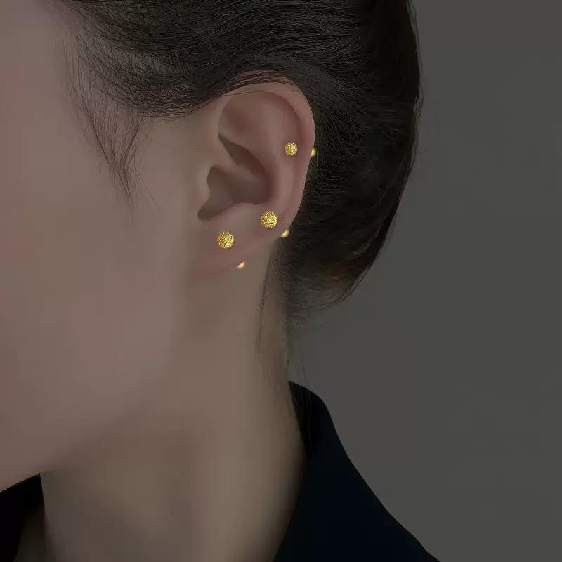 925er Sterlingsilber Einfache Mattierte Perlen Fädelschnur Ohrstecker für Damen Einfacher Party Schmuck Zubehör